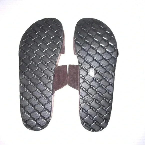 Royal Class Shoes Sz 10 Suede Leather Faux Fur Footbed Sandals Adjustable Brown - Picture 7 of 10